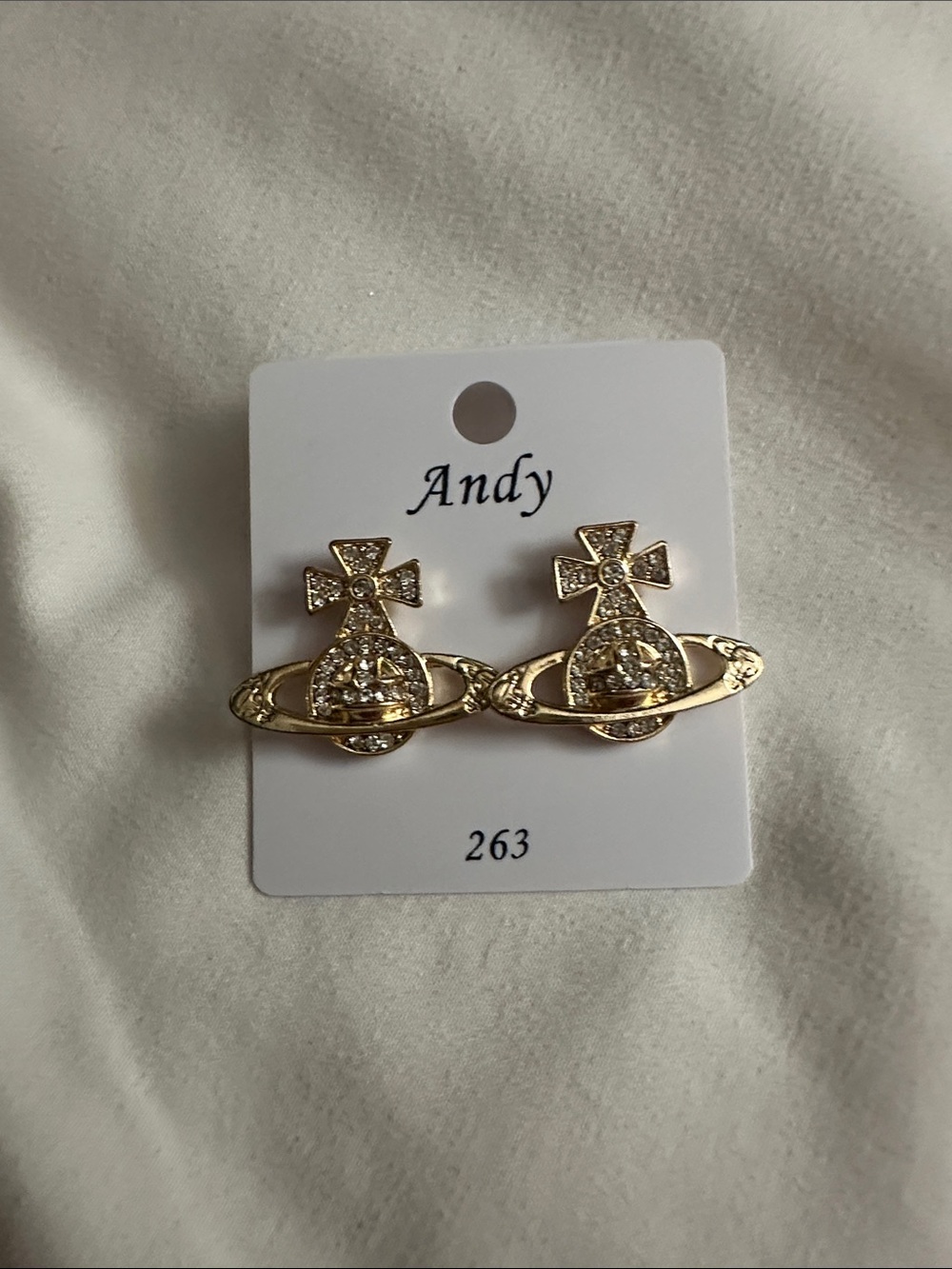 Gold Crystal Planet Stud Earrings